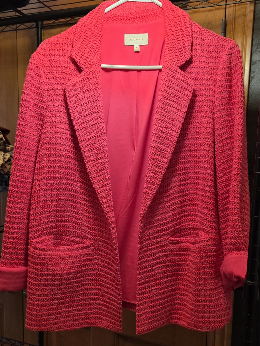 Skies Are Blue Open-Front Crochet Blazer - Hot Pink